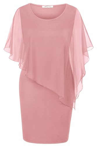 SeSe Code Cocktail Dresses for Women Evening Party, 2026 Summer Wedding Guest Mesh Cape Overlay Bodycon Knee Length Formal Pencil Dress Pink XL