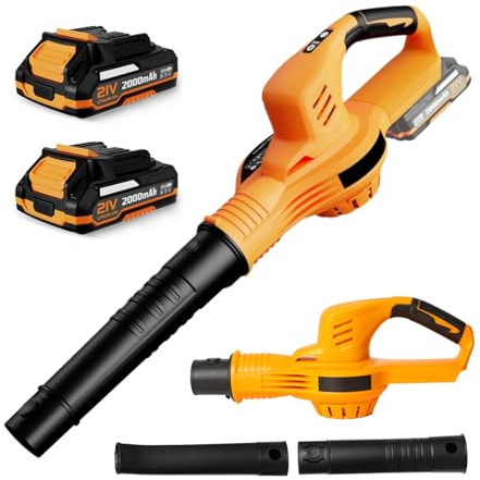 Souffleur de Feuilles sans Fil 21 V, souffleur à Feuilles avec Batterie 4,0 Ah, 3000 W, 2 Modes de Vitesse pour l'entretien de la pelouse, Le soufflage de la Neige, et Le dépoussiérage (Jaune)