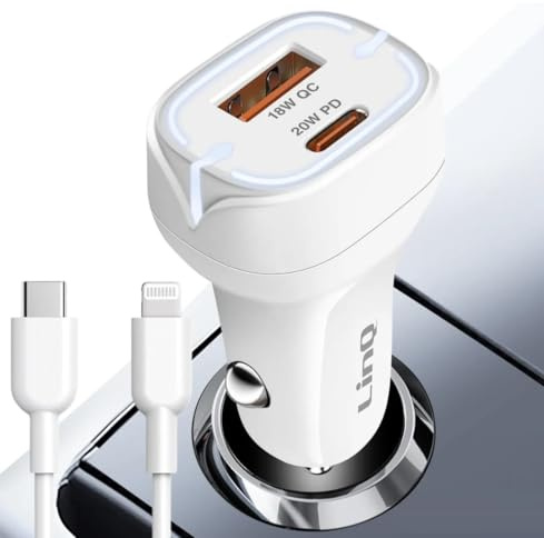 Caricatore Auto 2 Porte USB 38W + Cavo Type-C/USB C/USB A, Adattatore Accendisigari Presa USB, Caricabatterie Compatibile con Cellulari, smartphone e Tablet
