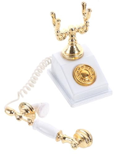 TOYANDONA Miniatur-Telefonmodell Miniatur-Puppenhauszubehör Vintage Puppenhausmöbel Miniatur-Hausaccessoires Spielzeug-Telefon Vintage-Wählscheibentelefon Retro-Tischtelefon Legierung Weiß