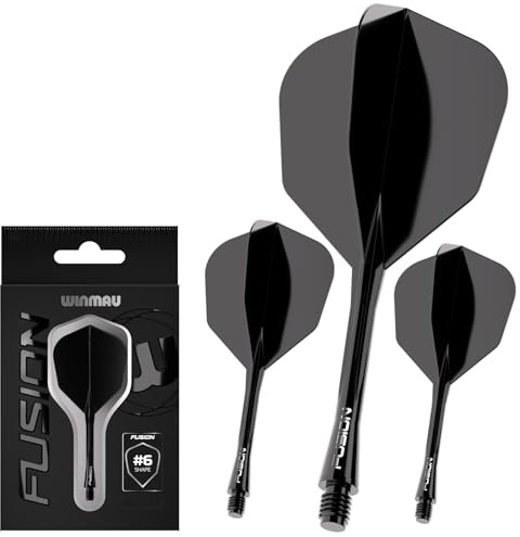 WINMAU Dardos Fusion Sistema Integrado de Vuelo y Eje - No.6 Forma y diseño - Negro, Longitud Corta
