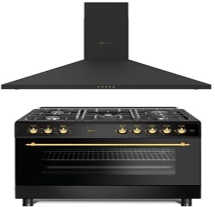 PACK SOLTHERMIC F9L50E5RB HORNO PANORAMICO ELECTRICO Y CAMPANA H90PR NEGRO RÚSTICO ACABADOS DORADOS / 90 CM/HORNO 115l