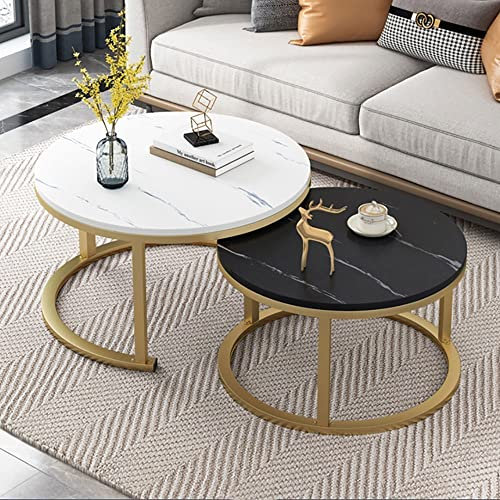 Moderna glasbord uppsättning av 2 stapelbara sidobord med metallbas för vardagsrum runda soffbord 70 x 45 + 50 x 38 cm