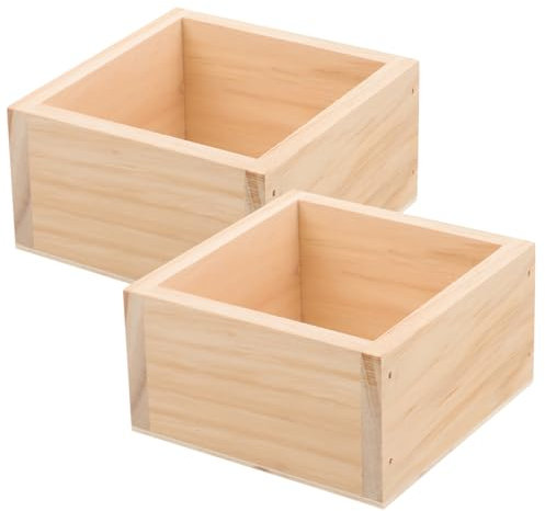 Vaguelly Lot De 2 JardinièRes CarréEs en Bois Naturel Rustique 9.3X9.3X4.5Cm Supports De Vase À Fleurs Petites BoîTes À JardinièRes pour DéCoration IntéRieure Et Table