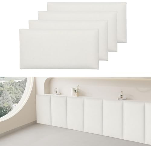 IGTOPS 4 paneles de pared 3D acolchados y de lino de algodón, autoadhesivos, anticolisiones, cojín de pared, revestimiento de pared 3D (blanco, 40 x 20 cm)