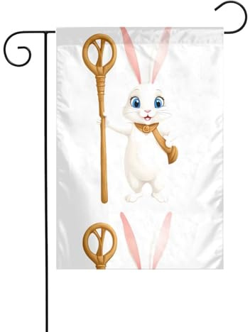 BROLEO Rabbit holding a staff printing Four Seasons Garden Flag Courtyard Decoration 12x18in