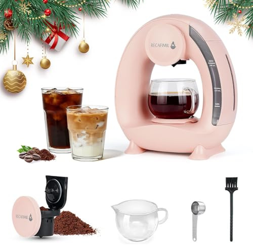 RECAFIMIL Mini cafetera monodosis para café molido, cafetera de una taza rápida con depósito de agua extraíble de 240 ml, cafetera Americano (rosa)