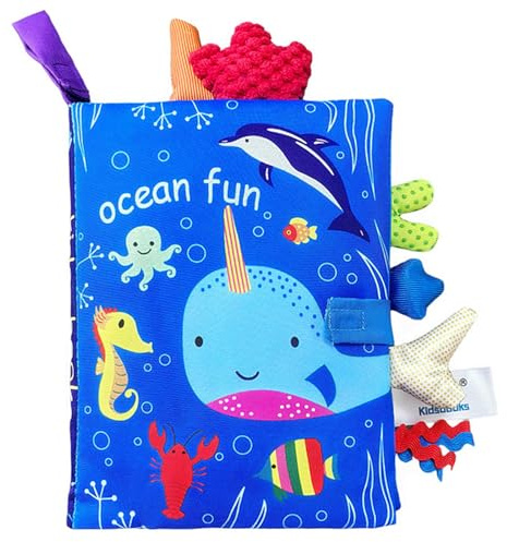 Teouuas Babybuch Stoffbuch, Stoffbuch für Babys, Baby Spielzeug 0-3 Monate, Ozean-Thema, Babybuch Stoffbuchs, für Jungen Mädchen Quiet Book Geschenk