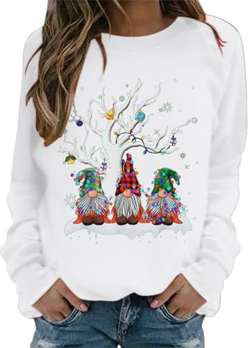 Pull De Noel Femme,Pull Noel Femme Renne De Noël Bonhomme Neige Sweatshirts Moche Noël Pullover Christmas Drole Oversize Col Rond Hiver Chaud Polaire Sweatshirt