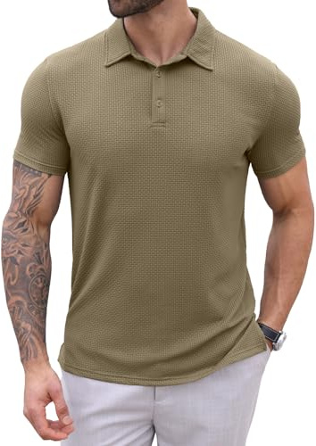 QIXING Mens Polo Shirts Short Sleeve Breathable Quick Dry Golf Shirts Summer Casual Work Knit Stretch Tops for Men Adult UK