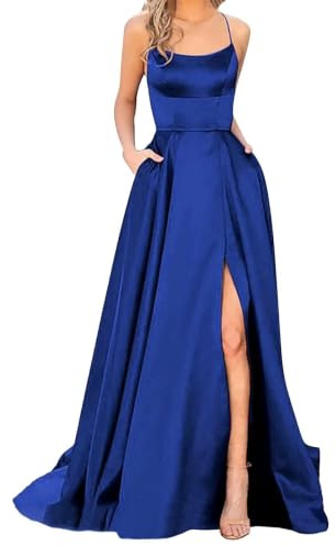 Balklänningar, axellös lång, elegant, bröllop, A-linje, crisscross, satin, spagettiremmar, fest, bal, maxiklänning, aftonklänningar, slits, bröllop, formella paljetter för lång satinklänning