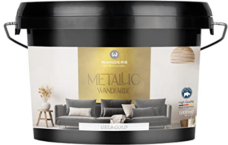 Wanders Metallic Wandfarbe Gelb-Gold (1 Liter) moderne Metallic Effekt Wandfarbe in 9 exklusiven Farbtönen, Effektfarbe innen für Zuhause, Made in Germany