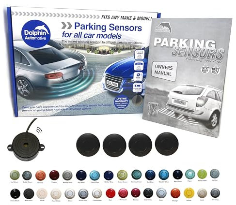 Dolphin Automotive Automotive DPS400 Reverse Parking Sensors Auto Express Award Winning In 32 Colours 4 Ultrasonic Radar Sensors Kit Audio Alert System Matt & Gloss Black +30 More Colours (Matt Black)