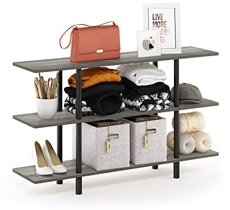 Furinno TURN-N-TUBE Storage Shelves, 3-Tier Book Shelf, Accent Display Shelf, Toolless Open Shelves, Round Tubes, for Organization and Storage, Living Room, Garage, Home Office, French Oak