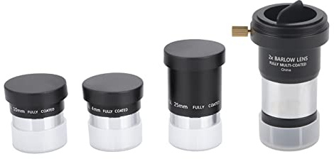 BigKing Ocular Plossl, Juego de oculares con telescopio Plossl de 1.25 4/10/25mm + 2X Kit de Lentes Barlow para astronomía Color Negro