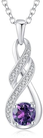 LOCIBLO February Birthstone Necklaces for Women 925 Sterling Silver Infinity Pendant White Gold Purple Created Amethyst Necklace Jewellery for Her, 16+2