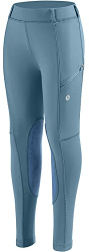 SANTINY Girls Horse Riding Pants with Zipper Pockets Kids Stretchy Equestrian Breeches Knee-Patch Youth Schooling Tights (Dusty Blue_S)