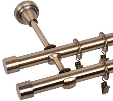 RENA Gardinenstange Vorhangstange 2-läufig - 19 mm - aus Metall - Lautlose Rollen - Komplettset - Antik Gold 120cm |Luna