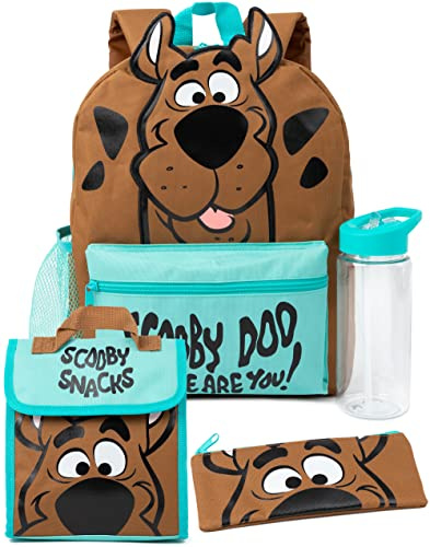 Scooby-Doo! 4-teiliger Rucksack Kinder | Mädchen Jungen Mystery Animierte Figur 3D Ohren Rucksack Lunch Bag Federmäppchen Und Wasserflasche