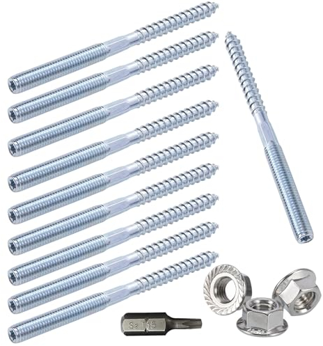 Tornillos de palo M6 x 80 mm tornillos de cabeza doble tornillos roscados 10 piezas pasadores de rosca con tuercas dentadas de bloqueo para patas de muebles Soporte de metal estante de madera (M6 x 80