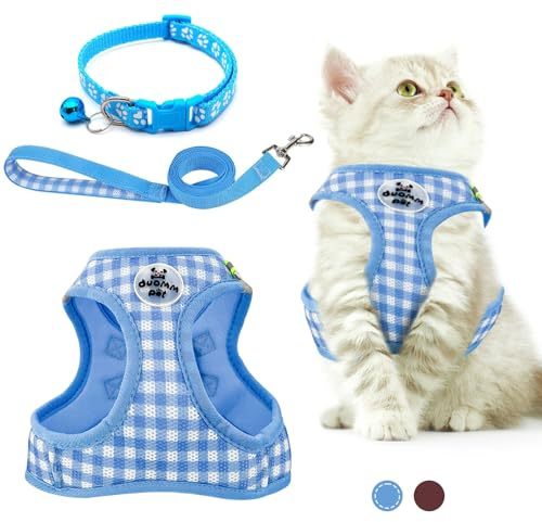 VINEST Arnés para Gato Antifuga con Correa, Ajustable, Reflective, para Perros Pequeños y Gatos (Azul, M)