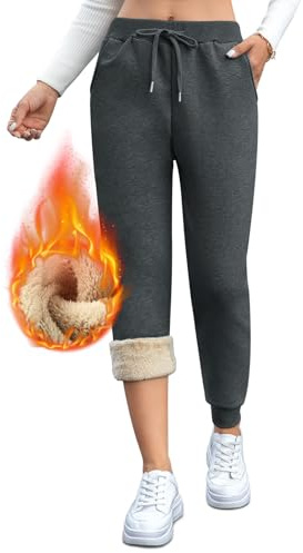 Vorvowry Pantaloni Tuta Donna Invernali Felpati Termici Pantalone Cotone Larghi Comodi Sportivi Caldi Pile Joggers Donna con Coulisse e Tasches XXL Legging Grigio Scuro