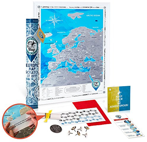 DMap factory™ Mappa dell'Europa da Grattare – 68 x 48 cm – Paesi, città, fiumi e montagne – con accessori e tubo regalo – Scratch-off Map Europe – Carta da grattare – Regalo per viaggiatori