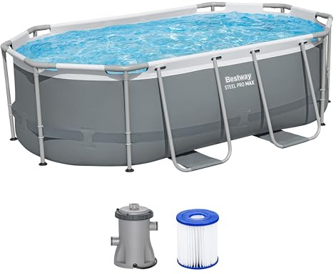 Bestway Power Steel Frame Pool Set mit Filterpumpe 305 x 200 x 84 cm, grau, oval