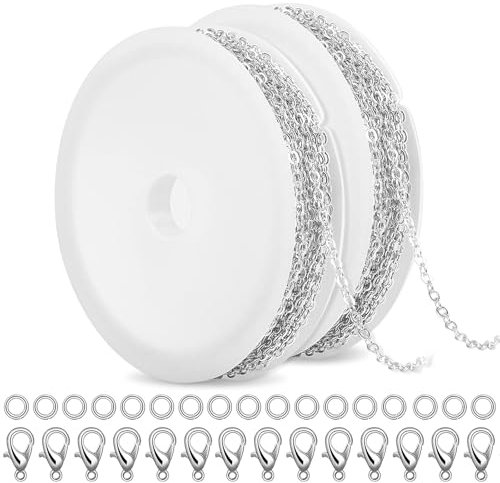 SANNIX 20 Fuß Ketten zur Schmuckherstellung, Halskettenketten mit Karabinerverschlüssen und Biegeringen, 1,8 mm DIY Gliederkette für Halsketten, Ohrringe, Armbänder, Zubehör, Silber