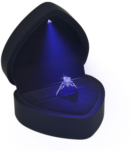 Eveynsh Luxury LED Lighted Ring Box - Heart Shaped Elegant Black Ring Case for Wedding Rings, Perfect for Engagement, Proposal, Anniversary, Ceremony, and Gift Giving