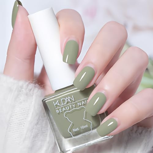 Green Nail Polish - Sage Green Nail Varnish - Quick Dry & Long Lasting Nail Varnish No Need Baking - Chip Resistant Breathable Nail Polishes for Women Girls DIY Manicure