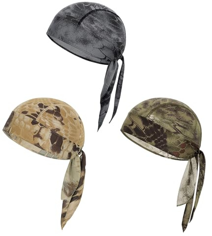 3Pcs Bandana Cyclisme Homme Bandana de Sport Homme Bonnet sous Casque de Vélo Moto Séchage Rapide Chapeau Pirate Bonnet d'été Anti-UV pour Course Danse Camping Tennis