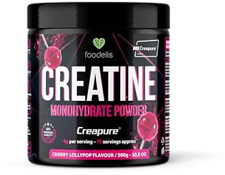 Foodelis Creatina Creapure® 300g en Polvo – Sabor Lollipop – Creapure® de Alta Pureza – Rendimiento Físico y Recuperación – Materia Prima Premium – Vegana, Rápida Absorción