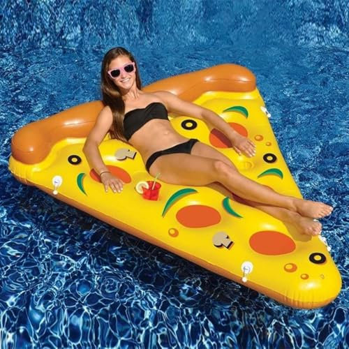 Matelas Gonflable Piscine pour Adultes, Piscine Gonflable Hamac avec Porte-Gobelet, Bouee Piscine de Gonflable de Pizza, Flotteur de Piscine de Bronzage pour Piscine Plage Fêtes d'été