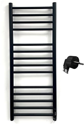 Greened House Livorno Sèche-Serviettes électrique Noir 400mm L x 1000mm H Sèche-Serviettes Chauffant électrique en Acier Inoxydable (UE)