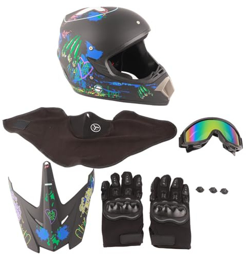 Professional Motocross Helmet for Kids & Adults – Off Road Motorcycle Helmet with Goggles, Gloves & Face Cover, Lightweight ATV Dirt Bike Helmet Set (M (57-58cm))