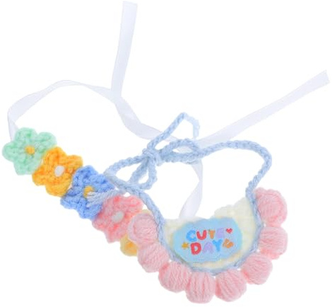SOPOTUTU Tricoté Main pour Poupée avec Bavoir et Bandeau Fleuri Vêtements Doux pour Poupées et Peluches Accessoires Décoratifs Réutilisables