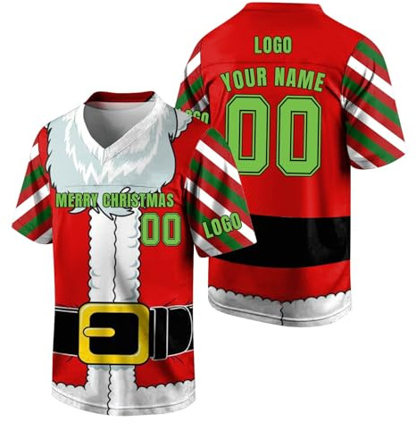 Personalised American Football Jersey Customised Rugby Jersey with Name, Number, Logo for Men/Women/Kids Quick Dry Breathable Fabric Moisture Wicking Christmas Tops #01