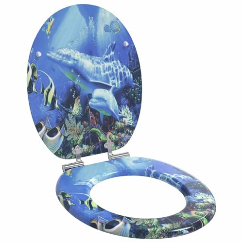 vidaXL Asiento de Inodoro de Cierre Suave Azul 44 x 38 cm, Baño Moderno, Tapa de Inodoro Elegante, Cierre Suave, Accesorio MDF, diseño cómodo y silencioso