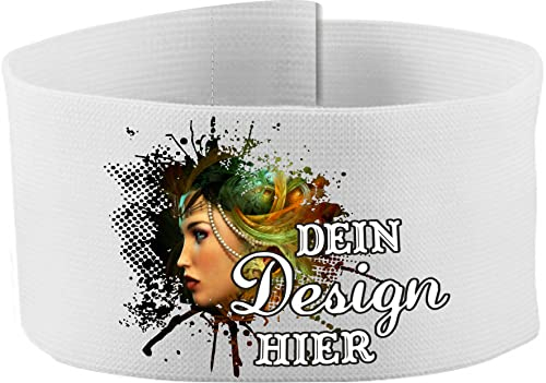 größenverstellbare Armbinde/Mediaband bedruckt mit IHREM INDIVIDUELLEM TEXT (SENIOR 25-36 cm) (Farbe weiss)