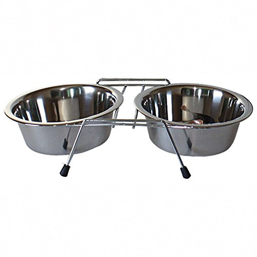 ICA Comedero Doble de Acero Inoxidable Standard, Antideslizante, Color Plata, 2 Comederos de 21 cm y 1,4 L