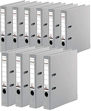 Original Falken 10er Pack Chromocolor Premium-Ordner. Made in Germany. Kunststoffbezug außen und innen 5 cm breit DIN A4 grau Ringordner Aktenordner Briefordner Büroordner Plastikordner