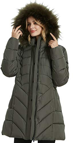 BINACL Hooded Warm Winter Golf Jackets, Extreme Cold Hunting Spring Women Most Wished & Gift Ideas Walking Lined Outwear polyester Cotton Padding Coats with Faux Fur Trim Fit Sweatshirt(Army Green,L)