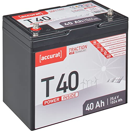 Accurat Traction LiFePO4 Batterie T40-24V, 40Ah - Lithium-Eisenphosphat Versorgungsbatterie, Bootsbatterie, Solarbatterie für Wohnwagen, Wohnmobil, Camper