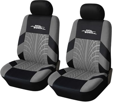 AUTOYOUTH Car Seat Covers TIRE TRACK Fashion Front Seat Covers Front Pair Universal Seat Cover For Cars Truck Van Seat Cover Set Car Seat Protector Auto Parts, Gray