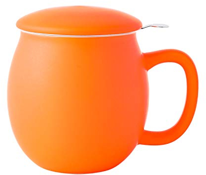 Yundu - Tazza da tè in porcellana con infusore e coperchio, 350 ml, colore: Arancione opaco