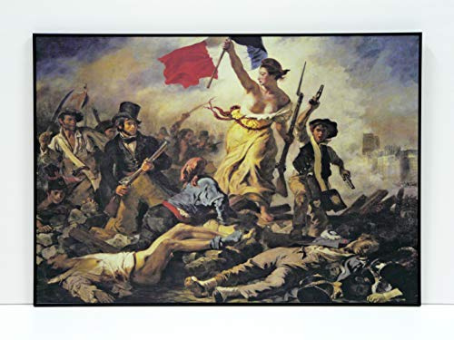 BaikalGallery Delacroix LA Libertad GUIANDO AL Pueblo Cuadro Enmarcado (P2225)- Moldura de Aluminio Color Negro - Montaje en Panel Adhesivo (Foam)- Laminado en Mate (Sin Cristal) (40x56cm)