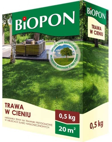 Biopon Graines de gazon pour l'ombre 0,5 kg – Pelouse d'ombrage pour gazon robuste et résistant – Graine de gazon d'ombrage efficace pour un beau jardin – 0,5 kg de graines pour 20 m² de gazon