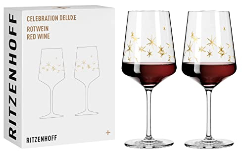 Ritzenhoff 6141011 Copa de vino tinto 500 ml - Serie Celebration Deluxe Set No. 3, 2 piezas con oro auténtico - Made in Germany