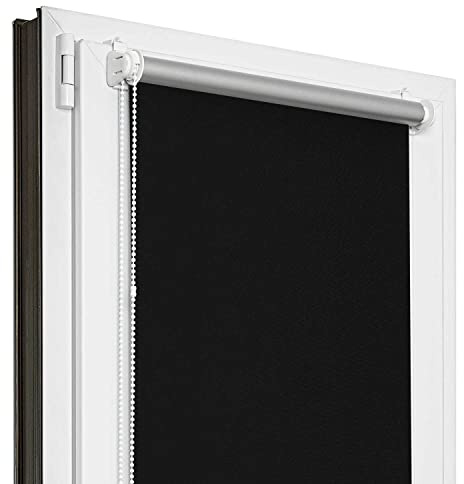 Estika rullgardin med termisk beläggning, mörkläggningsrullgardin - 135B x 150H cm - svart - 13 tygfärger, rullgardiner thermo för fönster, klämfäste utan borrning för innerfönster